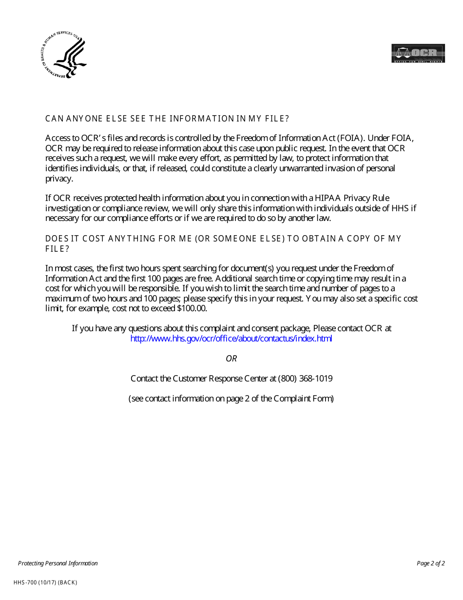 Form HHS-700 Civil Rights Discrimination Complaint, Page 8