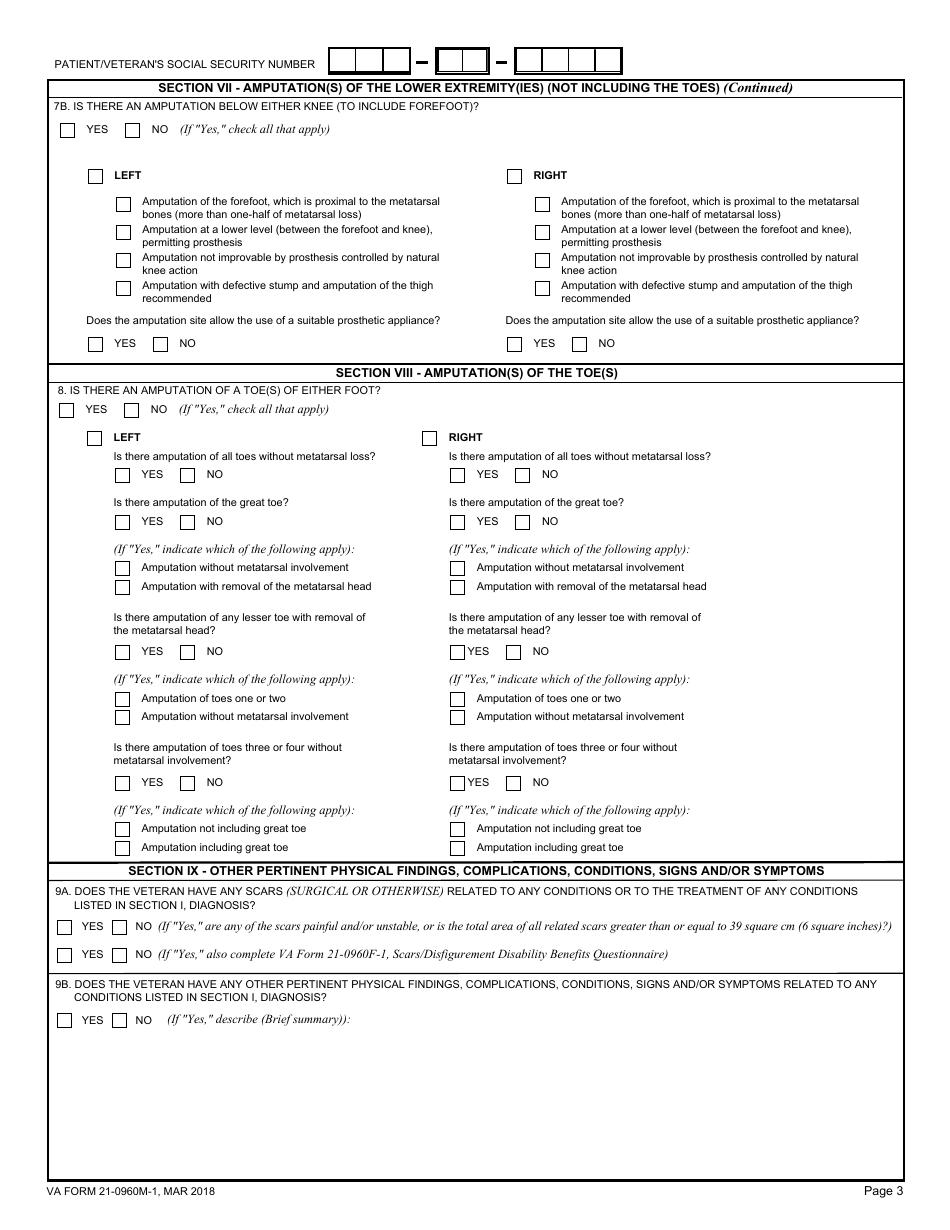 VA Form 21-0960M-1 Amputations Disability Benefits Questionnaire, Page 3