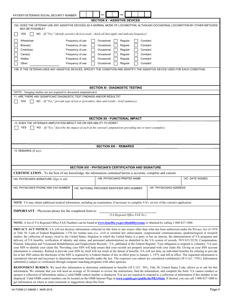 VA Form 21-0960M-1 Amputations Disability Benefits Questionnaire, Page 4