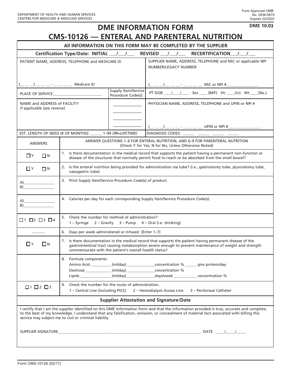 Form CMS-10126 Dme Information Form - Enteral and Parenteral Nutrition, Page 1