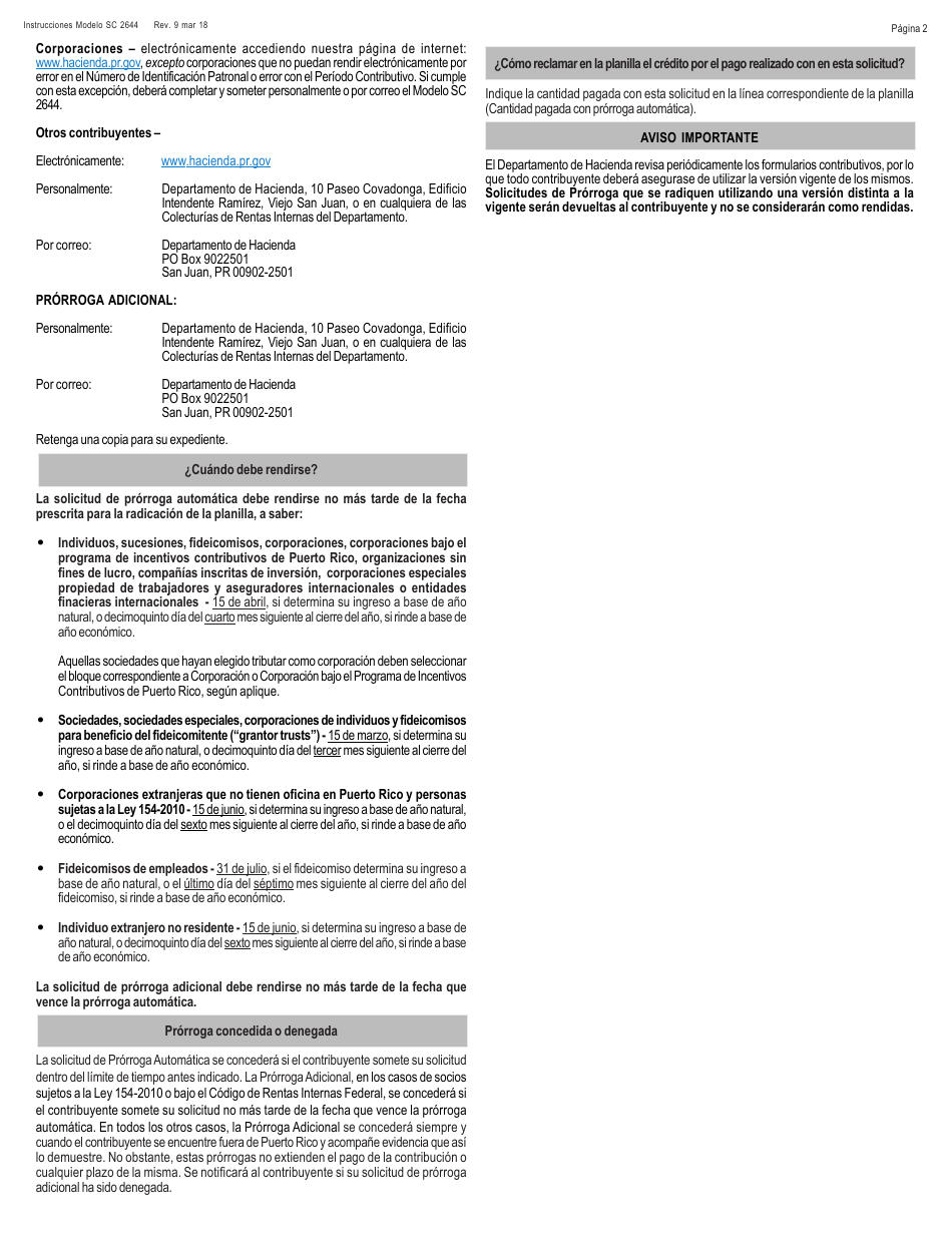 Form SC2644 Solicitud De Prorroga Para Rendir La Planilla De Contribucion Sobre Ingresos - Puerto Rico, Page 4