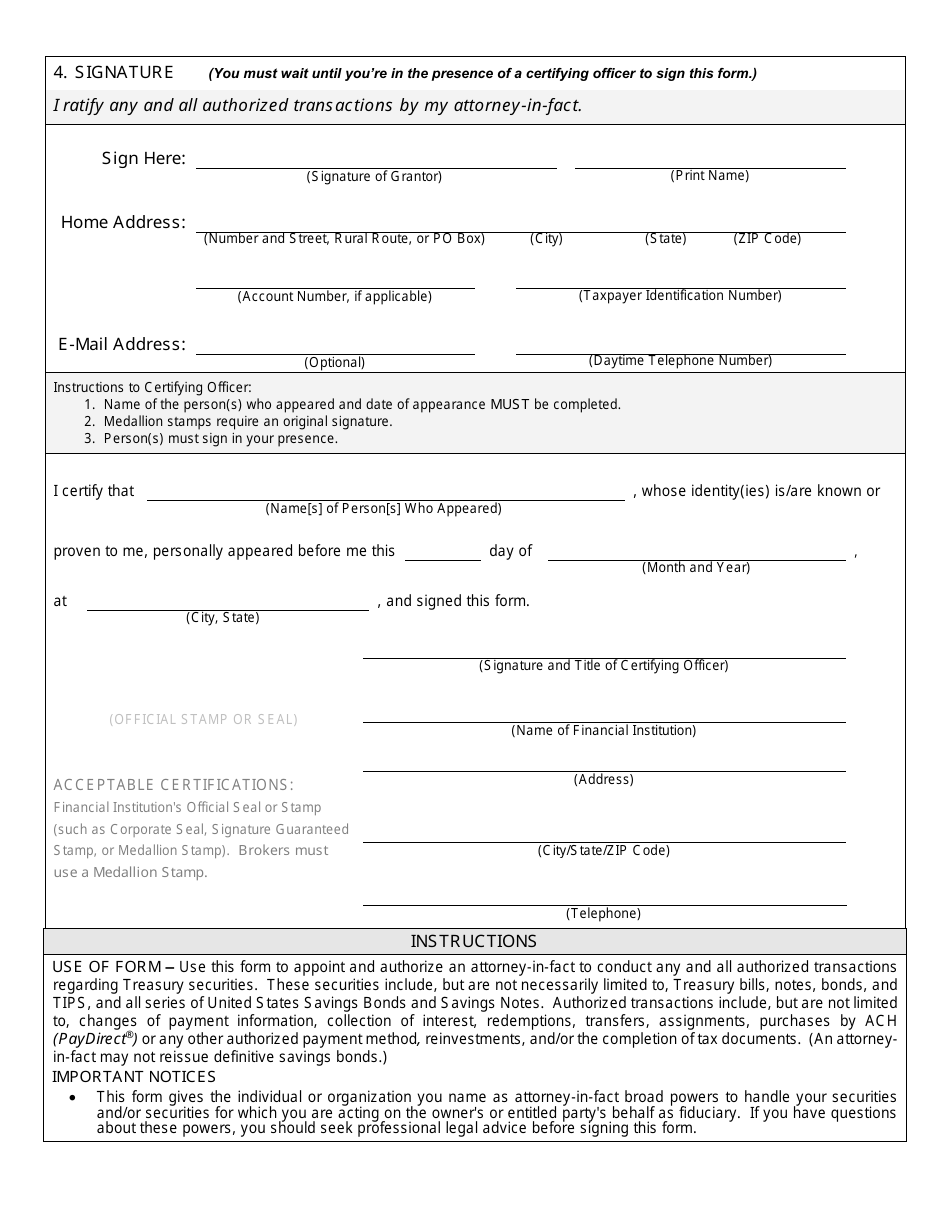 Form F5188 Durable Power of Attorney for Securities and Savings Bonds Transactions - Treasurydirect, Page 2