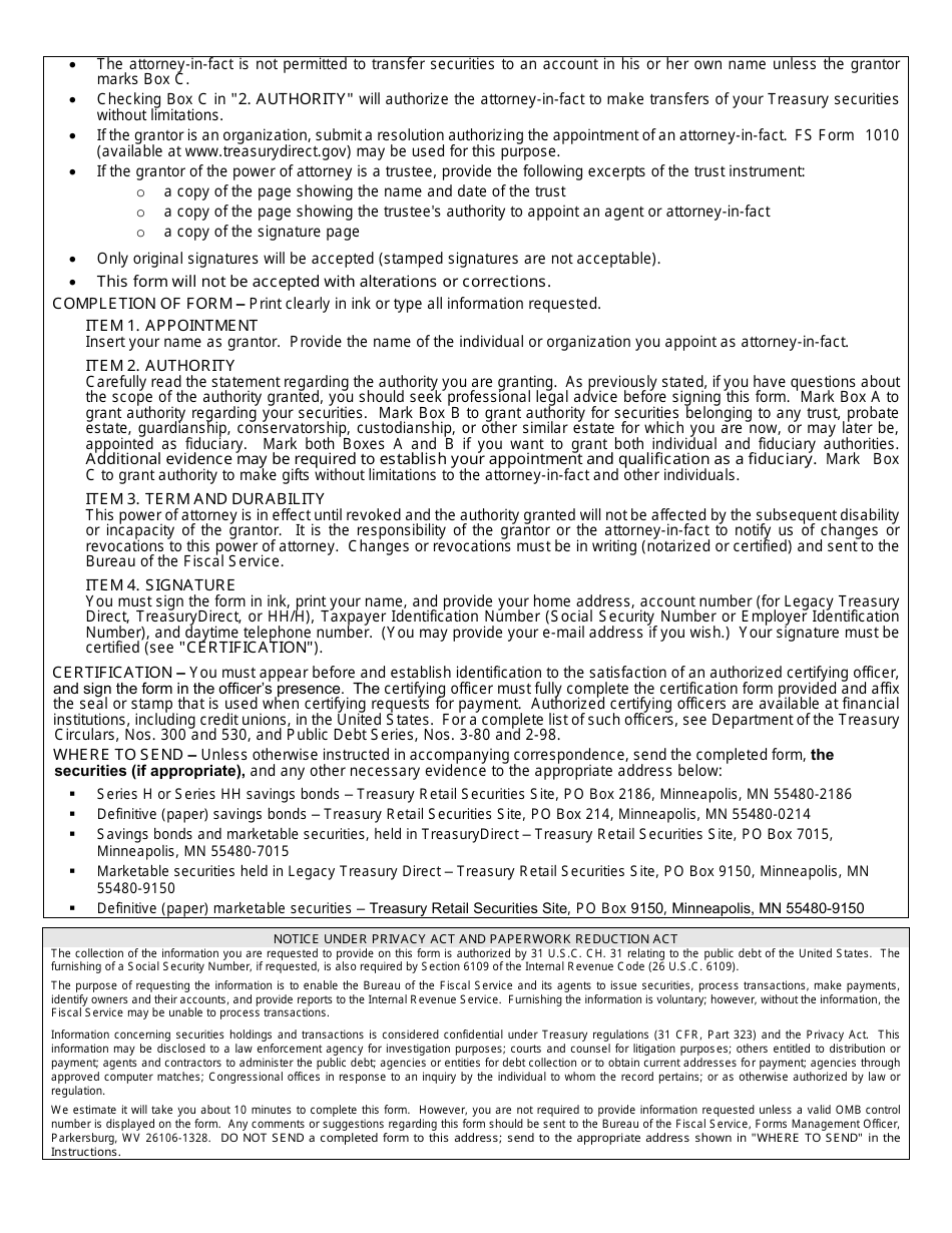 Form F5188 Durable Power of Attorney for Securities and Savings Bonds Transactions - Treasurydirect, Page 3
