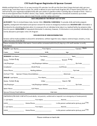 Document preview: Cys Youth Program Registration & Sponsor Consent Form