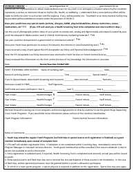 Cys Youth Program Registration &amp; Sponsor Consent Form, Page 2