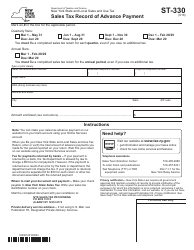 Document preview: Form ST-330 Sales Tax Record of Advance Payment - New York
