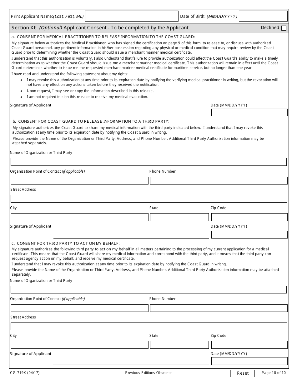 Form CG-719K - Fill Out, Sign Online and Download Fillable PDF ...