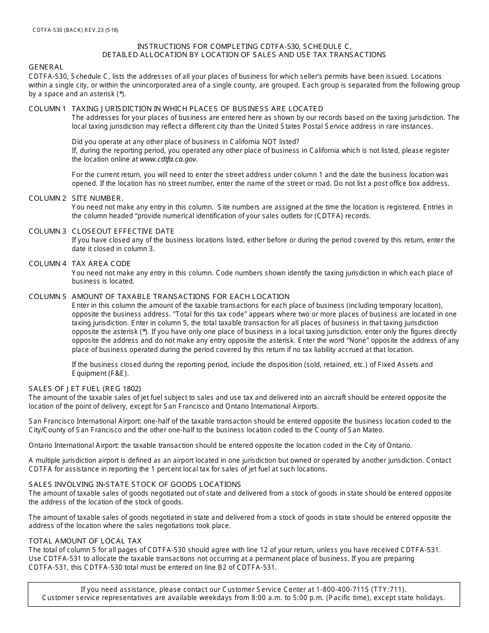 Form CDTFA-530 Schedule C Detailed Allocation by Location of Sales and Use Tax Transactions - California, Page 2