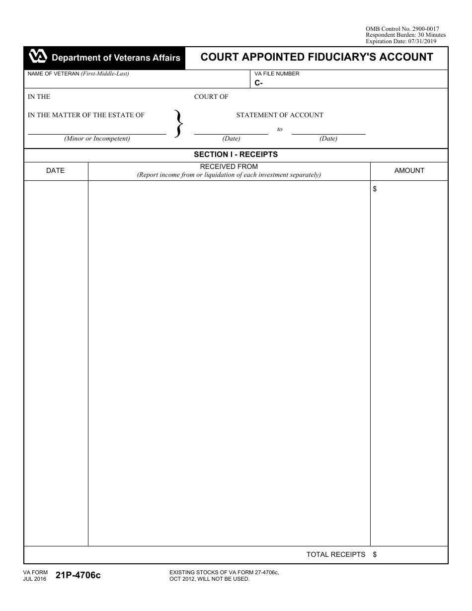 VA Form 21P-4706C Court Appointed Fiduciarys Account, Page 1