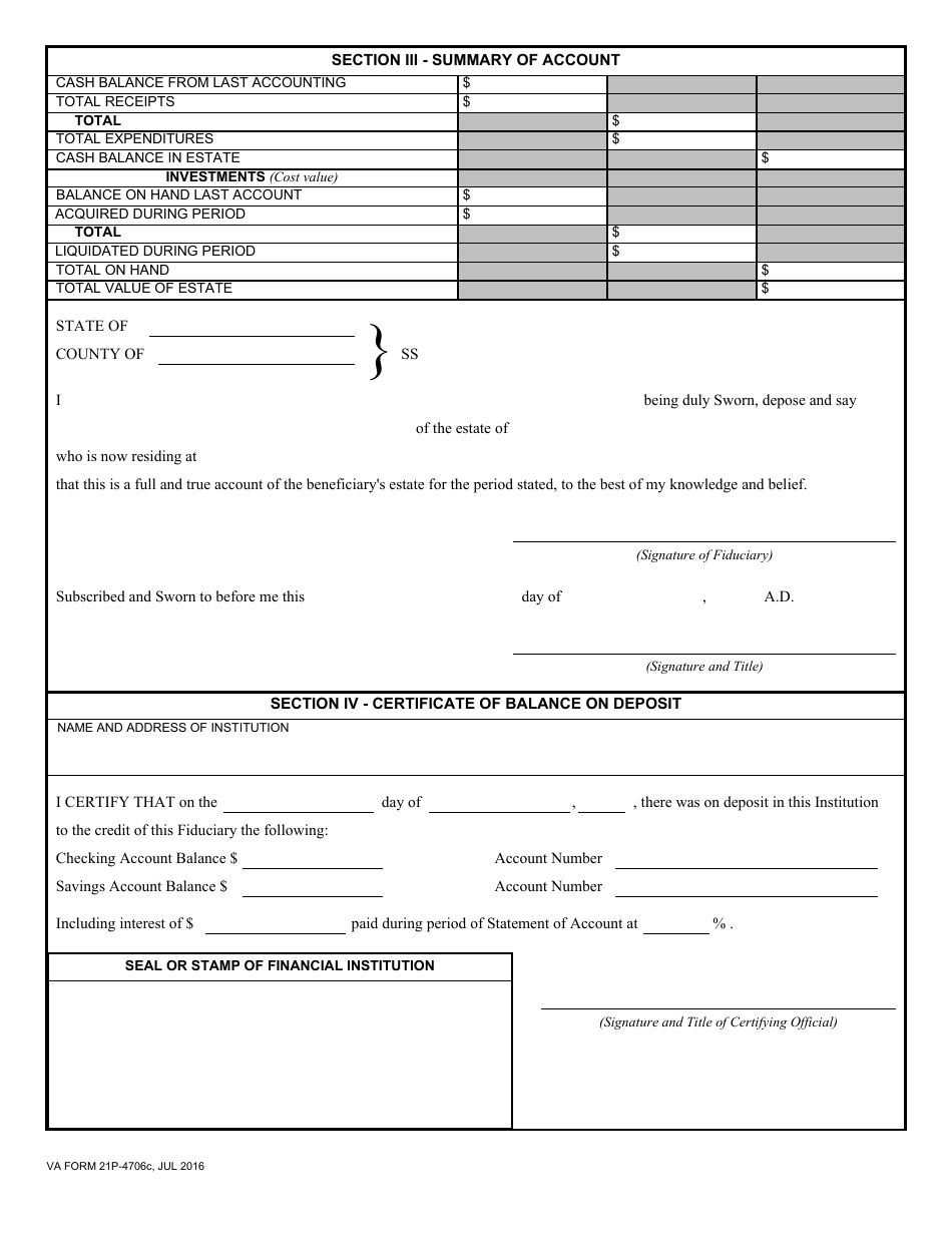 VA Form 21P-4706C Court Appointed Fiduciarys Account, Page 3