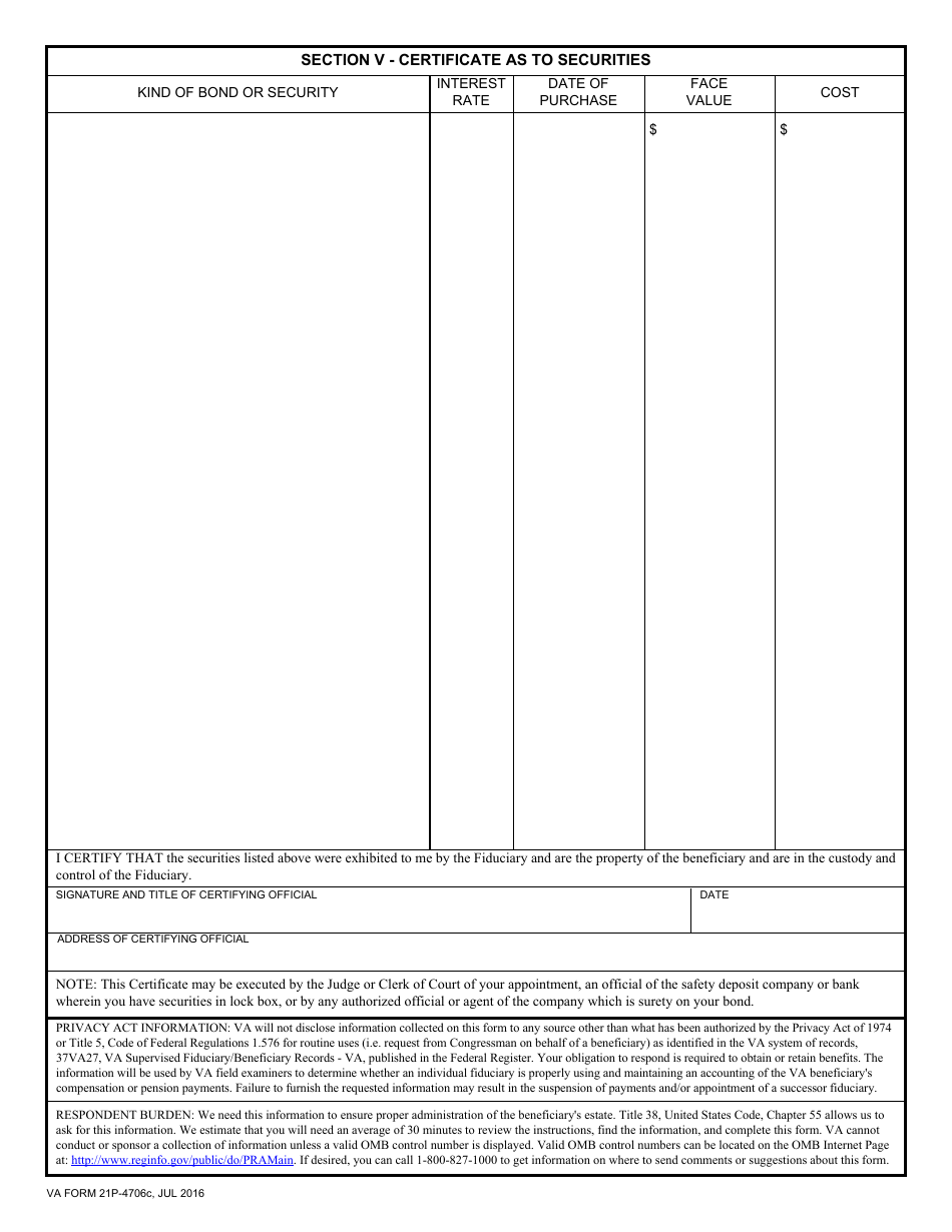 VA Form 21P-4706C Court Appointed Fiduciarys Account, Page 4