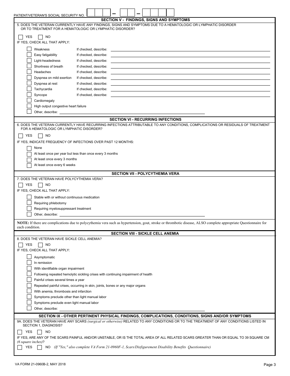 VA Form 21-0960B-2 Hematologic and Lymphatic Conditions, Including Leukemia Disability Benefits Questionnaire, Page 3