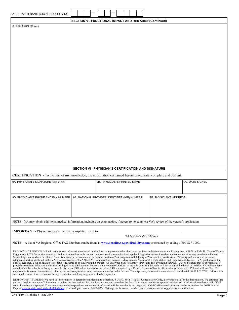 VA Form 21-0960C-1 Parkinsons Disease Disability Benefits Questionnaire, Page 3