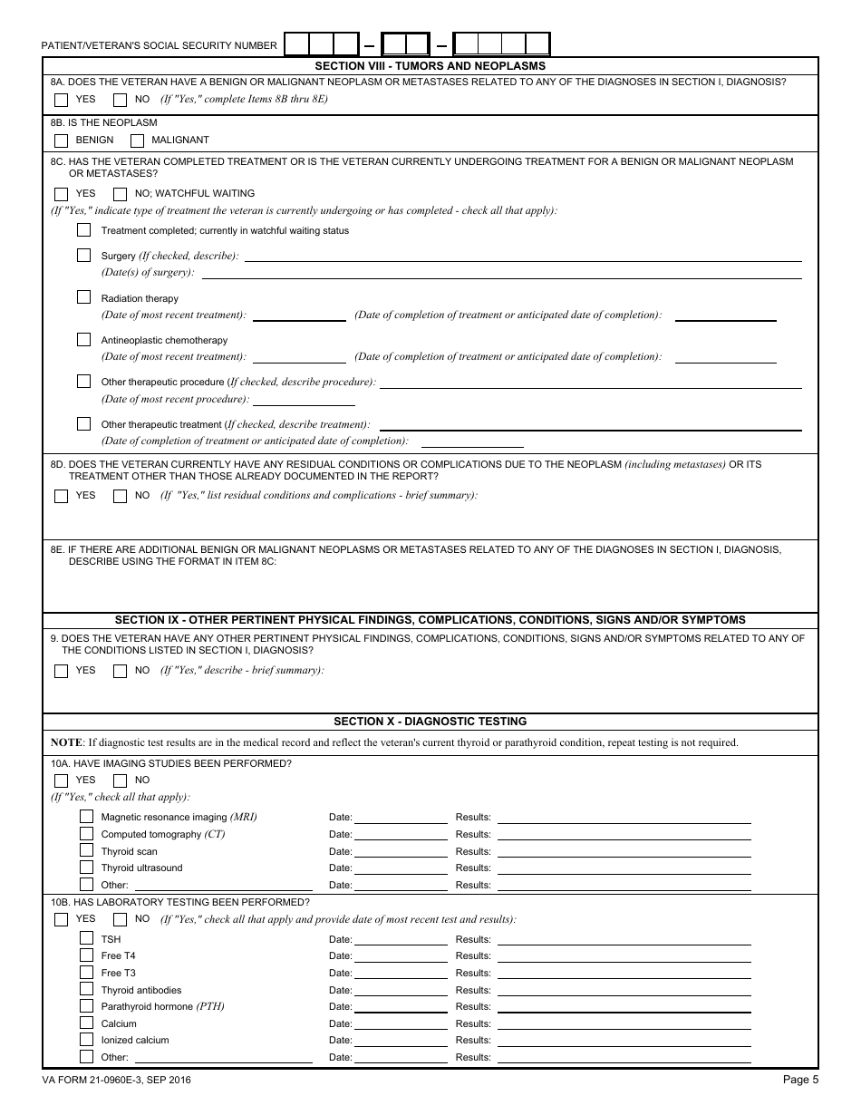 VA Form 21-0960E-3 Thyroid and Parathyroid Conditions Disability Benefits Questionnaire, Page 5