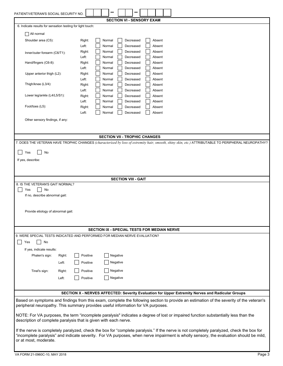 VA Form 21-0960C-10 Peripheral Nerves Conditions (Not Including Diabetic Sensory - Motor Peripheral Neuropathy) Disability Benefits Questionnaire, Page 3