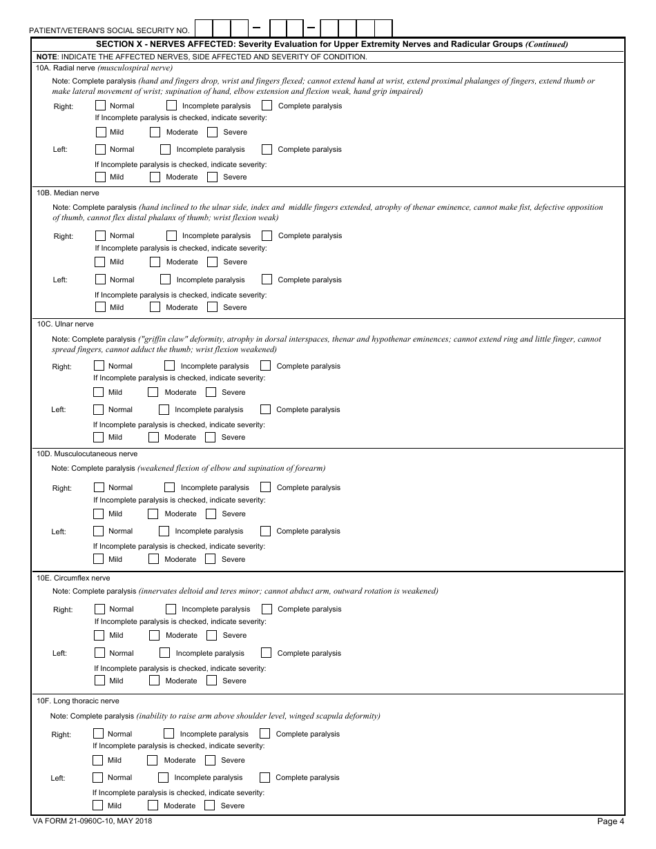 VA Form 21-0960C-10 Peripheral Nerves Conditions (Not Including Diabetic Sensory - Motor Peripheral Neuropathy) Disability Benefits Questionnaire, Page 4