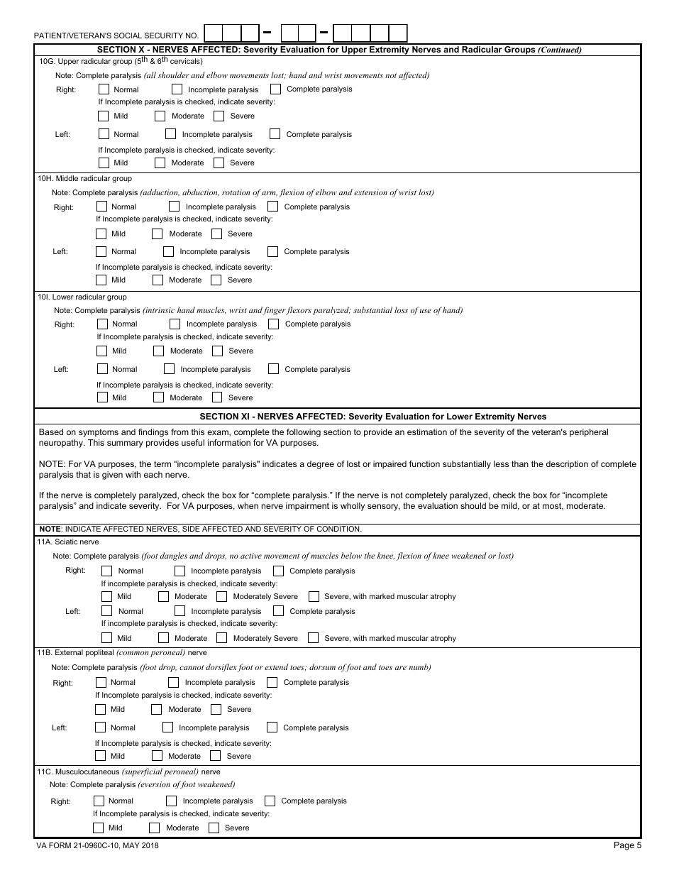 VA Form 21-0960C-10 Peripheral Nerves Conditions (Not Including Diabetic Sensory - Motor Peripheral Neuropathy) Disability Benefits Questionnaire, Page 5
