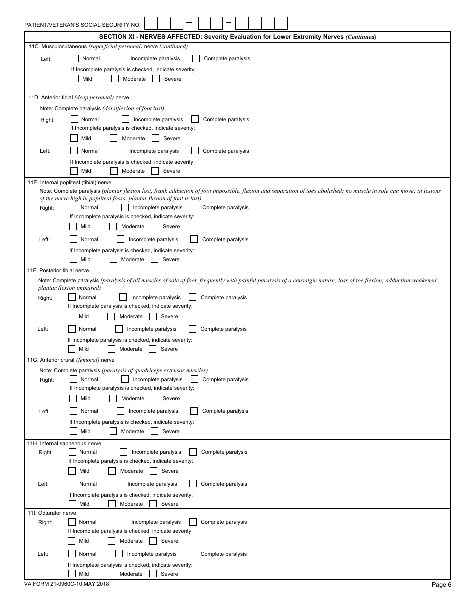 VA Form 21-0960C-10 Peripheral Nerves Conditions (Not Including Diabetic Sensory - Motor Peripheral Neuropathy) Disability Benefits Questionnaire, Page 6