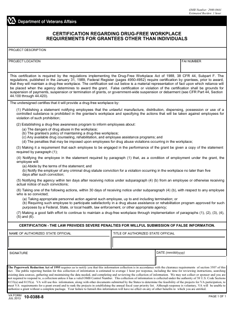 VA Form 10-0388-8  Printable Pdf
