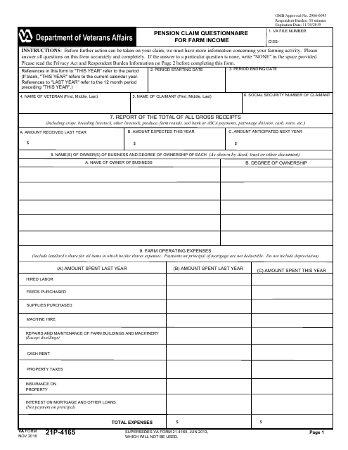 VA Form 21P-4165  Printable Pdf