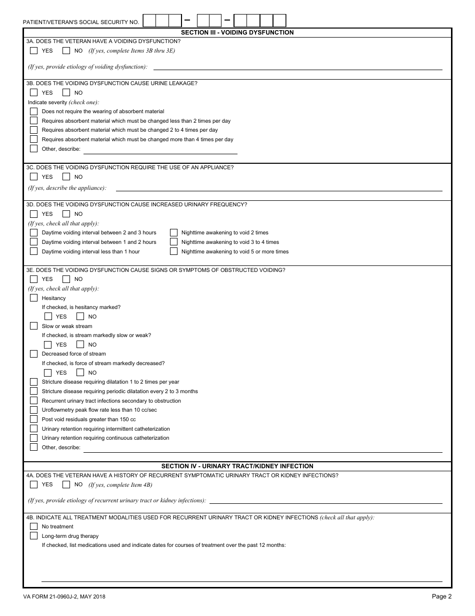 VA Form 21-0960J-2 Male Reproductive Organ Conditions Disability Benefits Questionnaire, Page 2
