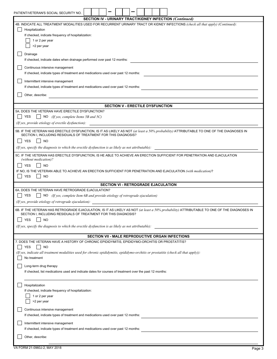 VA Form 21-0960J-2 Male Reproductive Organ Conditions Disability Benefits Questionnaire, Page 3