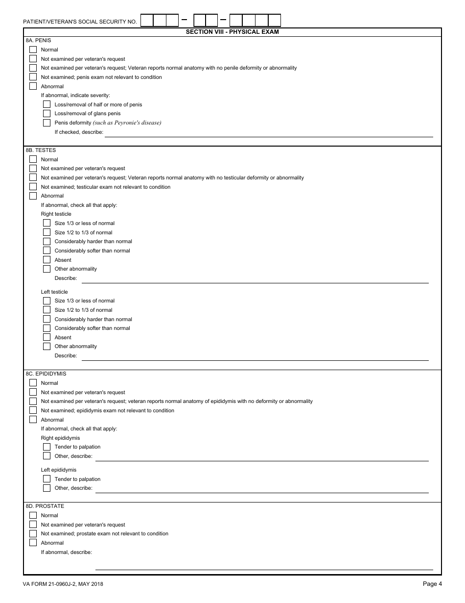 VA Form 21-0960J-2 Male Reproductive Organ Conditions Disability Benefits Questionnaire, Page 4