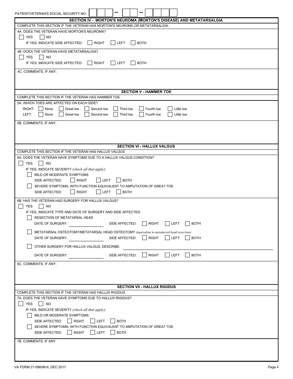 Va Form 21-0960m-6 - Fill Out, Sign Online And Download Fillable Pdf 