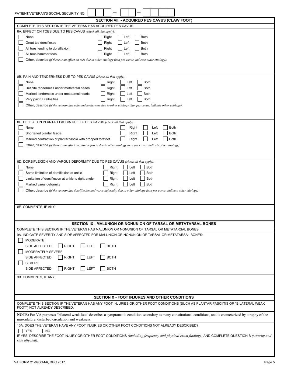 VA Form 21-0960M-6 Foot Conditions, Including Flatfoot (Pes Planus) Disability Benefits Questionnaire, Page 5