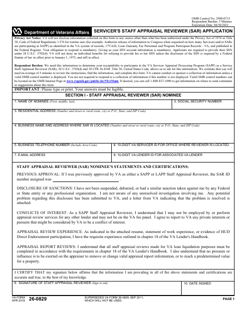 VA Form 26-0829  Printable Pdf