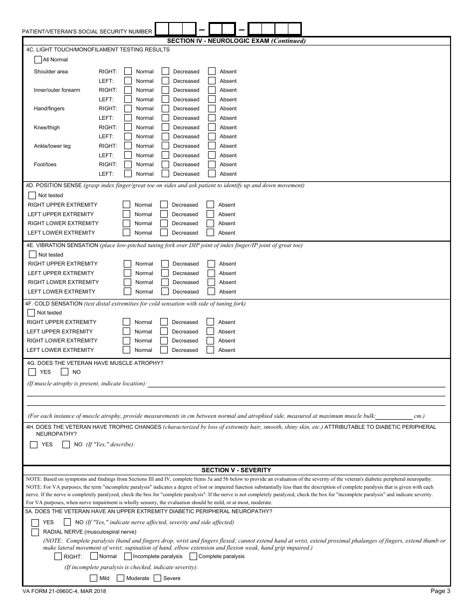 VA Form 21-0960C-4 Diabetic Sensory-Motor Peripheral Neuropathy Disability Benefits Questionnaire, Page 3