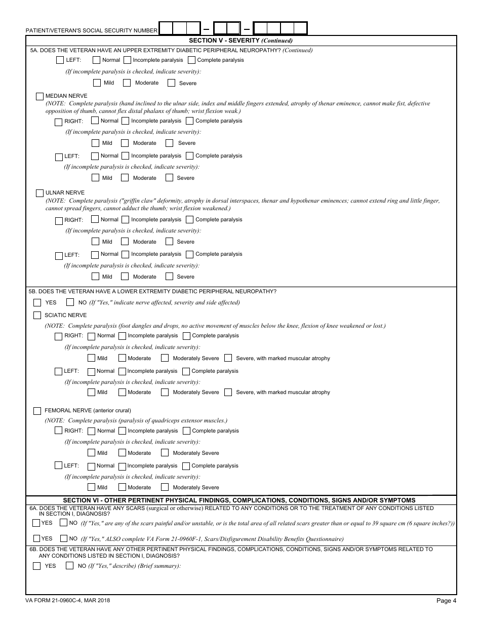 VA Form 21-0960C-4 Diabetic Sensory-Motor Peripheral Neuropathy Disability Benefits Questionnaire, Page 4