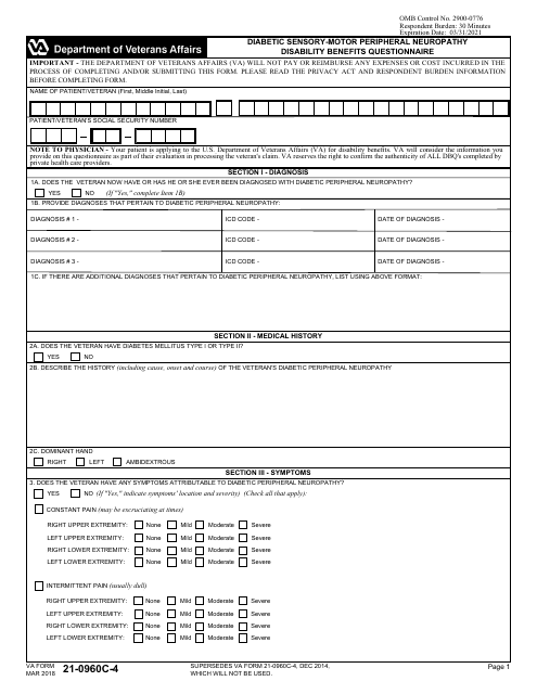VA Form 21-0960C-4 Diabetic Sensory-Motor Peripheral Neuropathy Disability Benefits Questionnaire