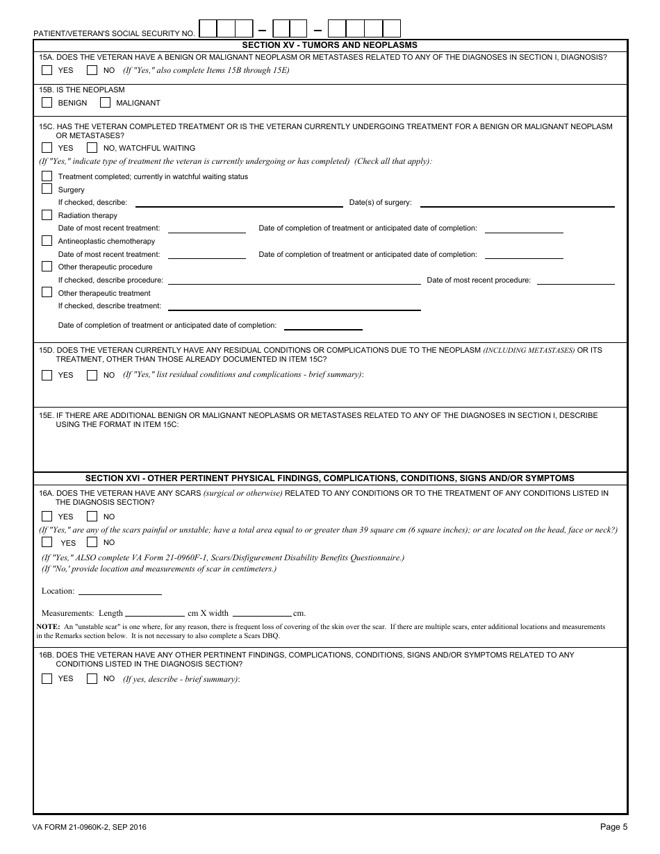 VA Form 21-0960K-2 Gynecological Conditions Disability Benefits Questionnaire, Page 5