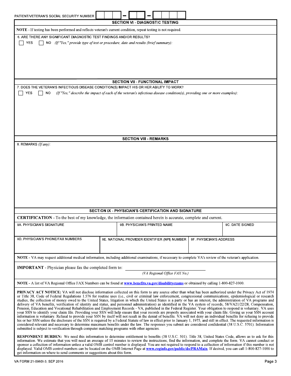 VA Form 21-0960I-3 Infectious Diseases (Other Than HIV-Related Illness, Chronic Fatigue Syndrome, or Tuberculosis) Disability Benefits Questionnaire, Page 3