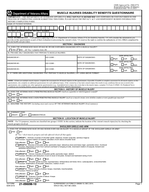 VA Form 21-0960M-10 Muscle Injuries Disability Benefits Questionnaire