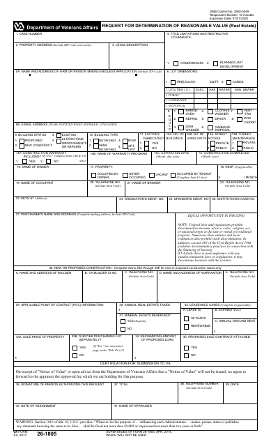 VA Form 26-1805  Printable Pdf
