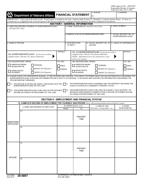 VA Form 26-6807  Printable Pdf