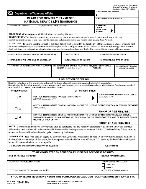 VA Form 29-4125A  Printable Pdf