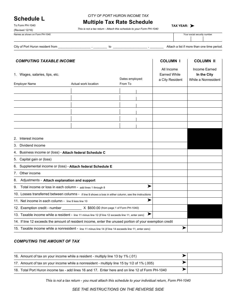 Form PH-1040 Schedule L Download Printable PDF or Fill Online Multiple ...