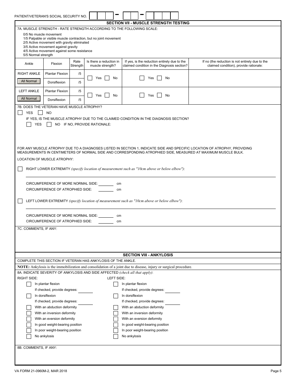 VA Form 21-0960M-2 Ankle Conditions Disability Benefits Questionnaire, Page 5