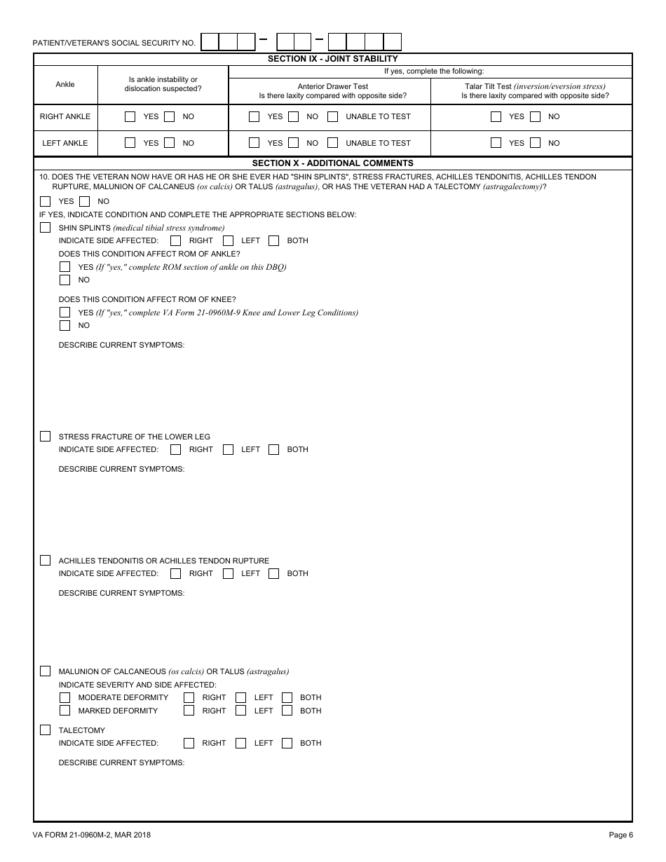 VA Form 21-0960M-2 Ankle Conditions Disability Benefits Questionnaire, Page 6