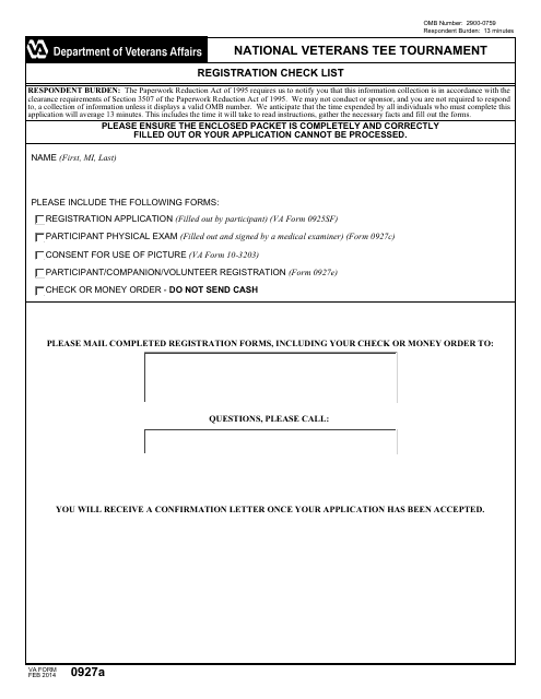VA Form 0927A  Printable Pdf