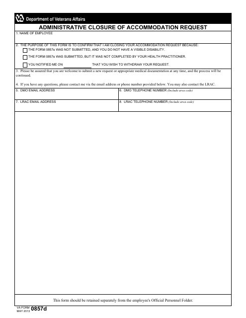 VA Form 0857D  Printable Pdf