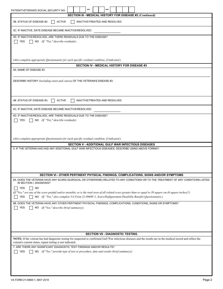 VA Form 21-0960I-1 Persian Gulf and Afghanistan Infectious Diseases Disability Benefits Questionnaire, Page 2