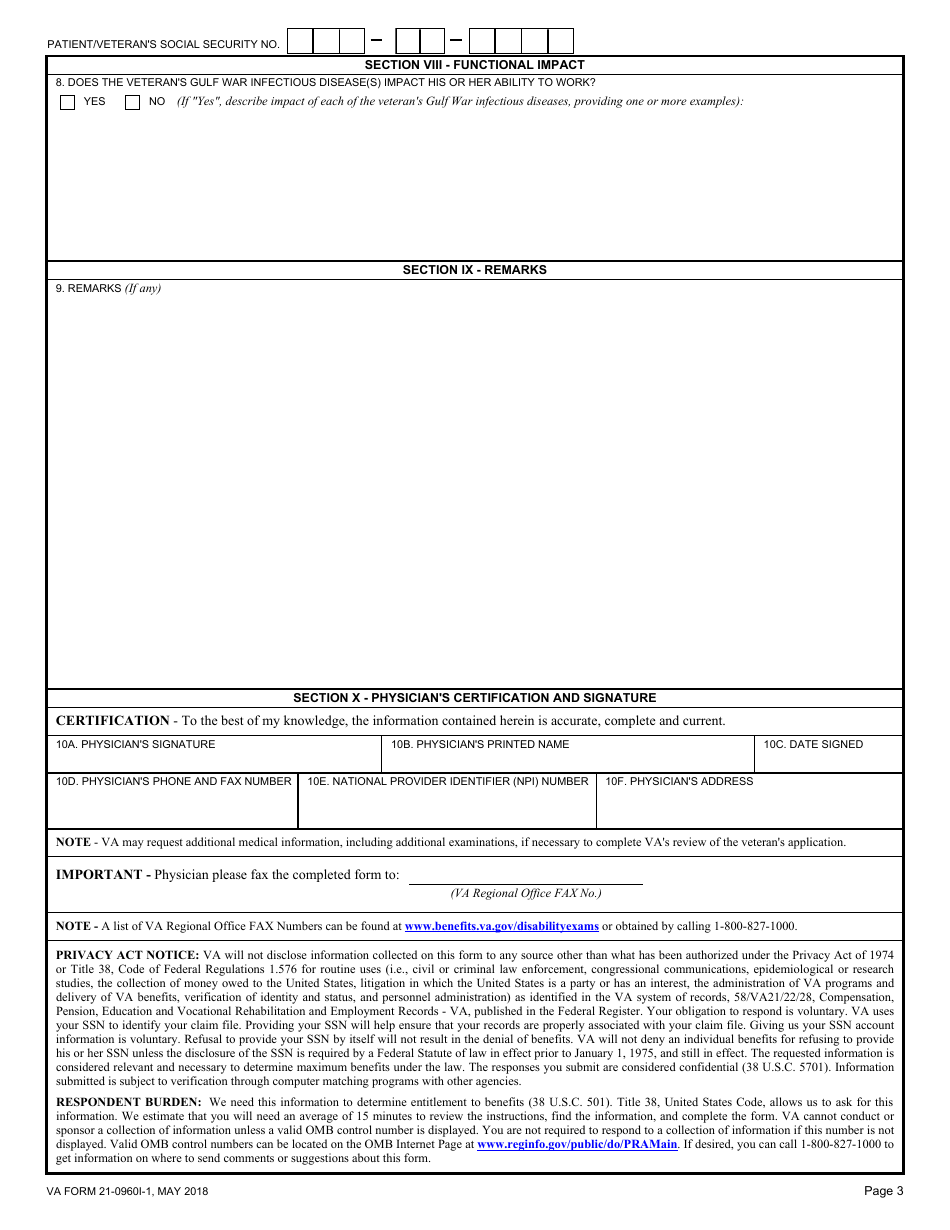 VA Form 21-0960I-1 Persian Gulf and Afghanistan Infectious Diseases Disability Benefits Questionnaire, Page 3