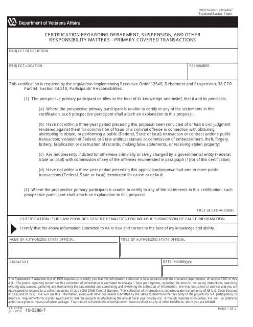 VA Form 10-0388-7  Printable Pdf