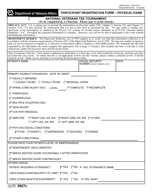 VA Form 0927C  Printable Pdf