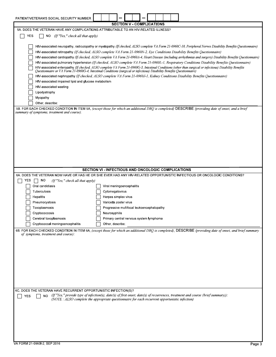 VA Form 21-0960I-2 HIV-Related Illnesses Disability Benefits Questionnaire, Page 3
