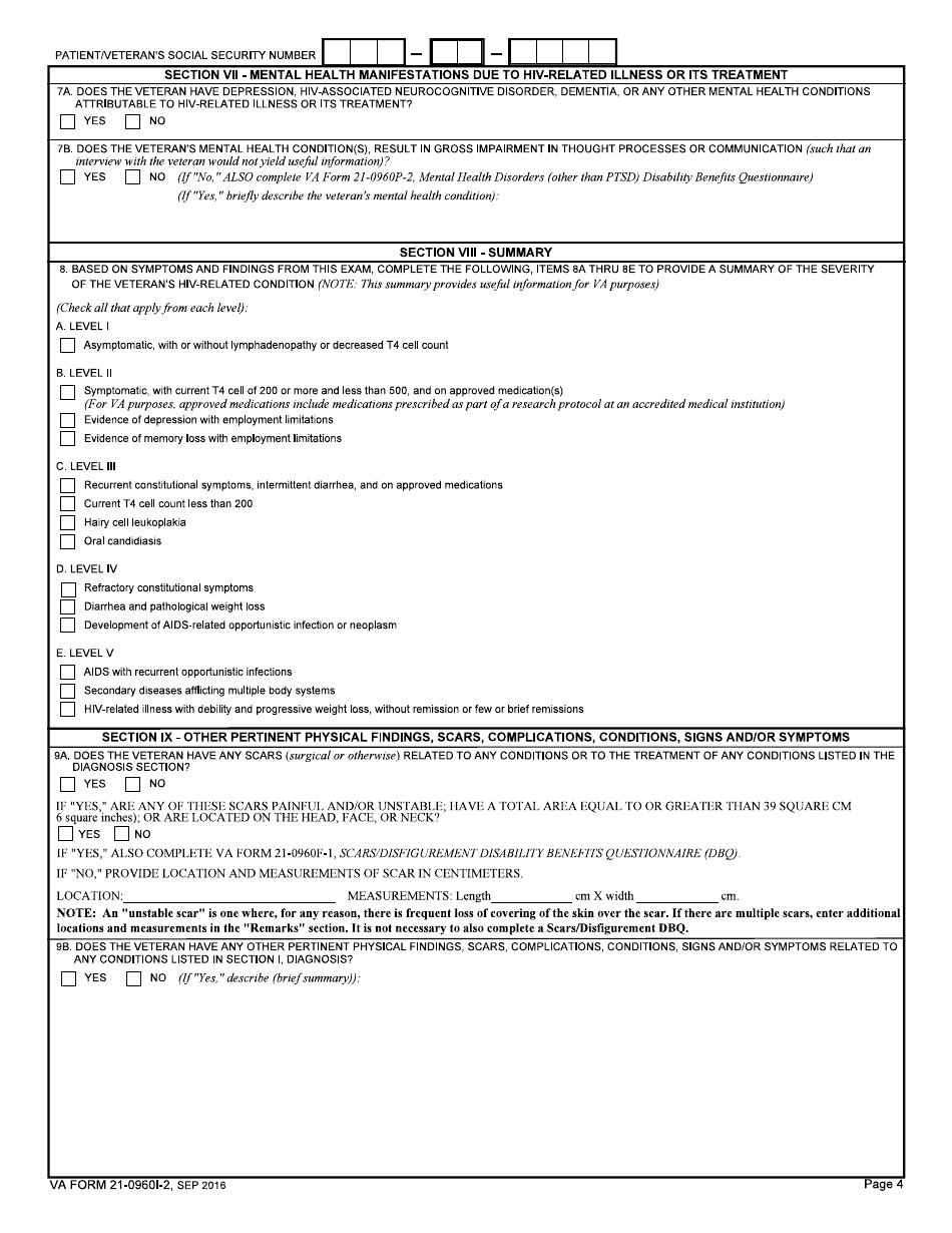 VA Form 21-0960I-2 HIV-Related Illnesses Disability Benefits Questionnaire, Page 4